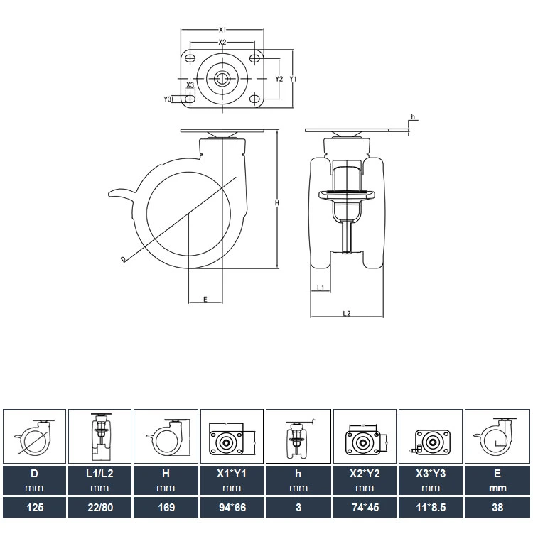 Jq Caster 5inch Insert Stem Swivel Locking Medical Caster Double Wheels for Hospital Bed