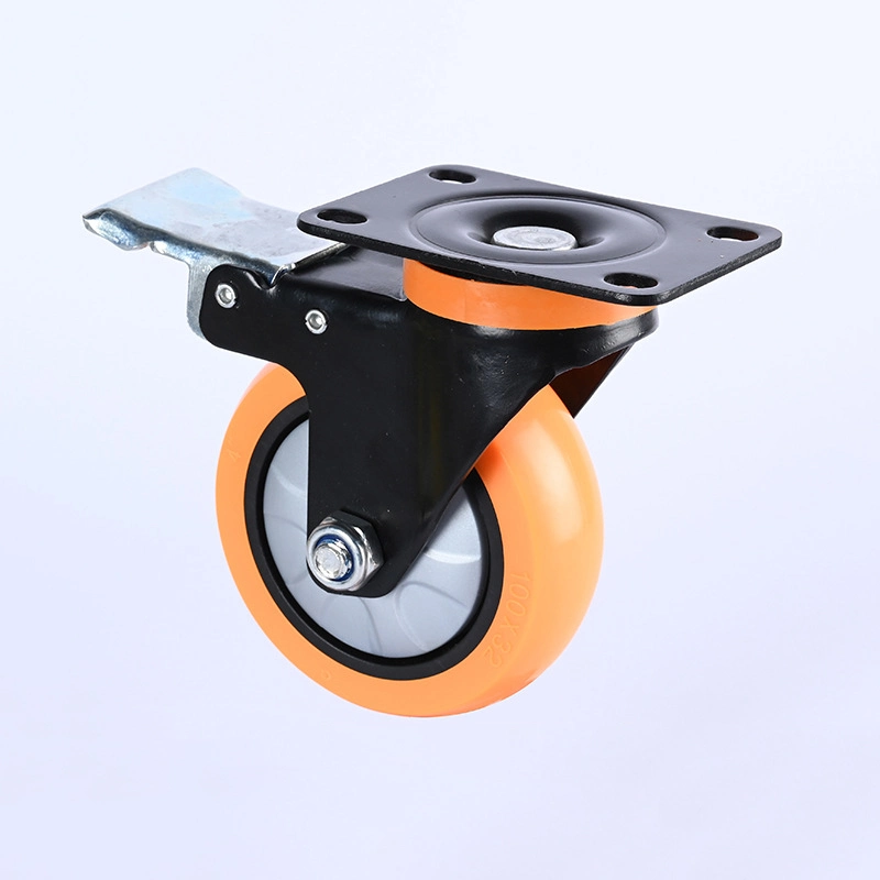 3 4 5 Inch PVC/PU Industrial Furniture Trolley Orange Single Bearing Castor Wheel