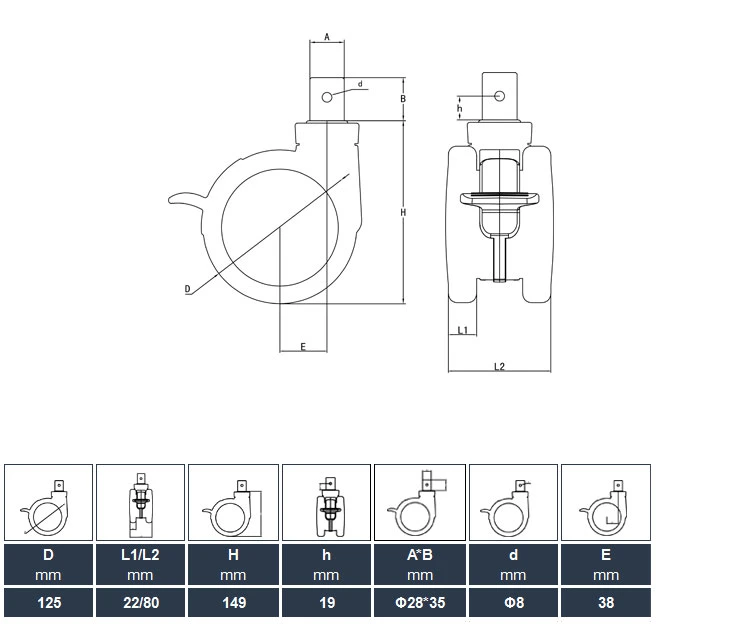 Jq Caster 5inch Insert Stem Swivel Locking Medical Caster Double Wheels for Hospital Bed