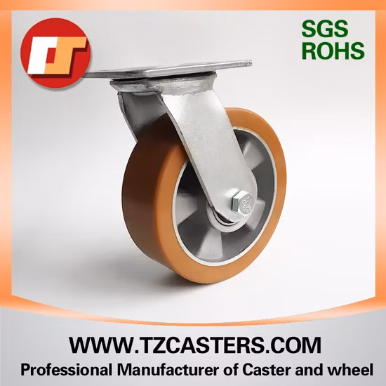 4-Zoll-8-Zoll-Schwenkbremsplatte, Stahlkern, rote PU-Räder, Hochleistungsrollen