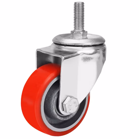 Europäische Industrie-Lenkrolle mit Totalfeststellbremse und Gewindeschaft und festem Gummi-Lenkrad